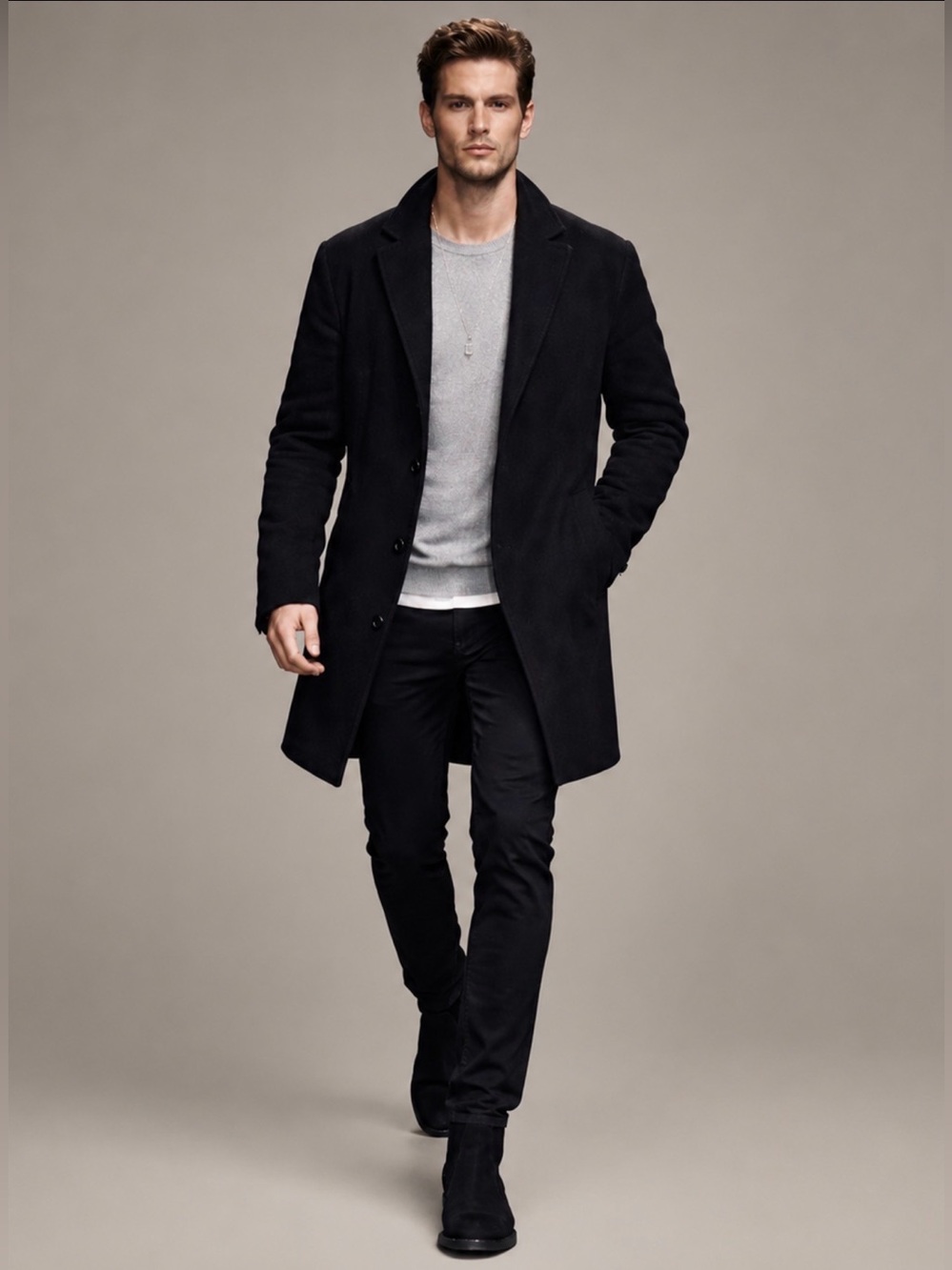 Italian Black Wool Overcoat XXL Serge Platini Milan 3 /4 Coat Luxury Minimal